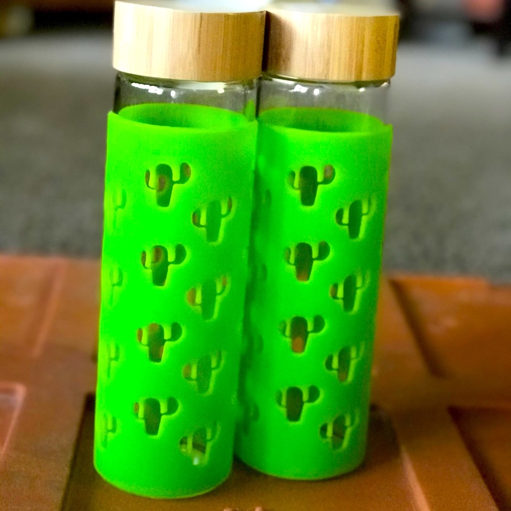 Lime green cactus water bottle